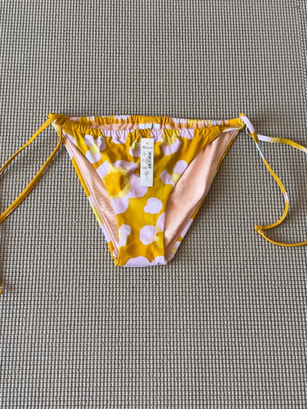 MADEWELL ruched wave string bikini bottom in watercolor zinnia floral size Small